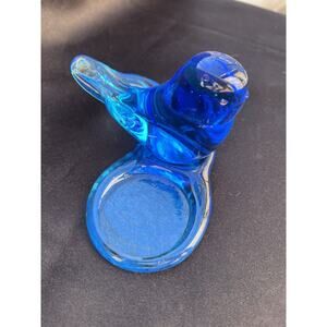 Blue Bird of Happiness Art Glass Votive Candle Holder Signed Leo Ward 1993